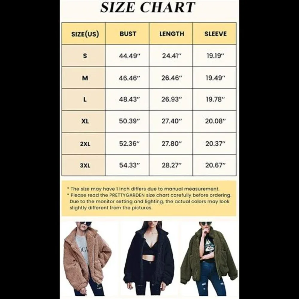 PRETTYGARDEN Women's 2022 Fashion Winter Coat Long Sleeve Lapel Zip Up Faux - Picture 6 of 6